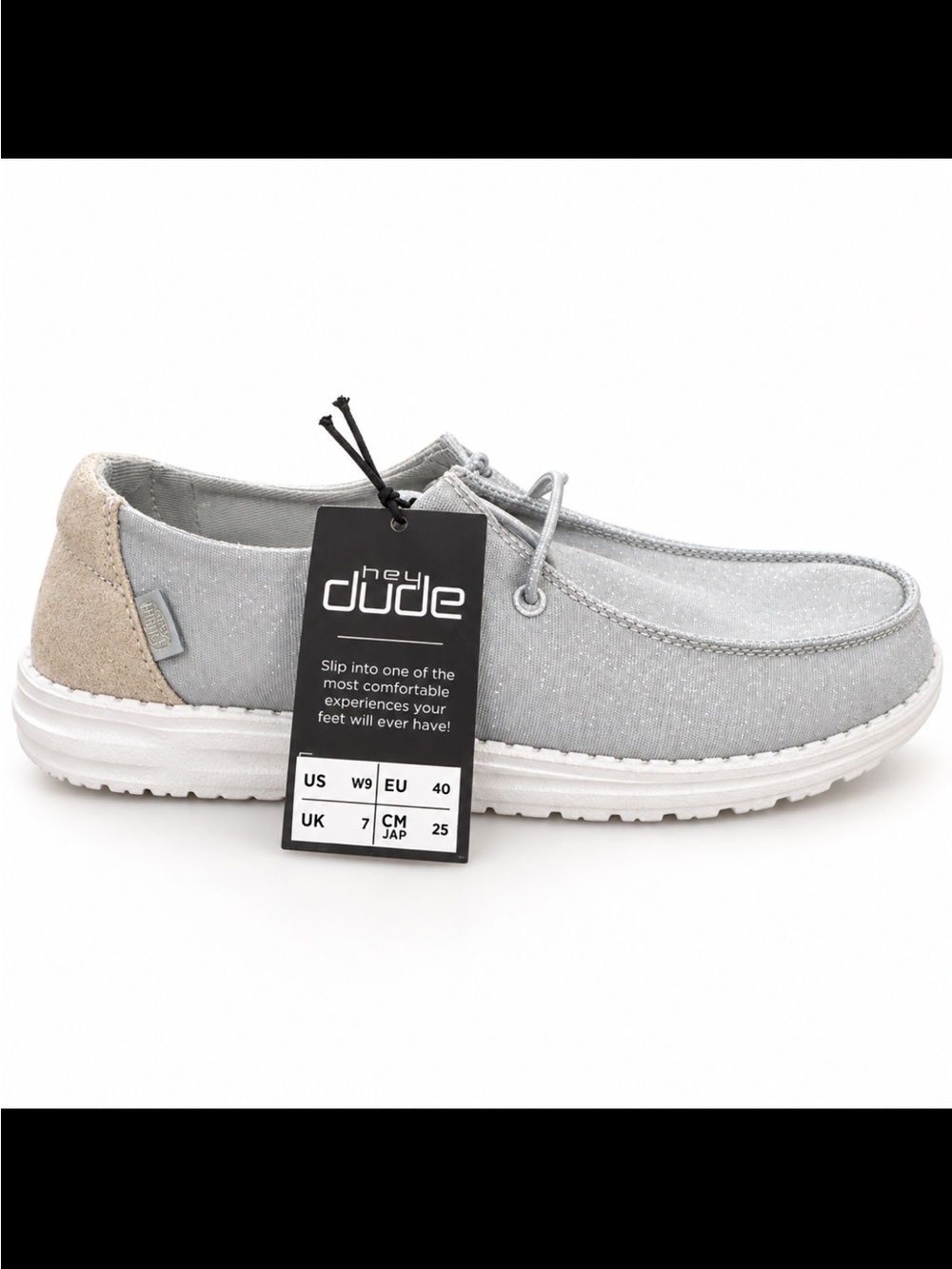 Hey Dude Slip-On Loafer in Light Gray with Tan Heel Accent